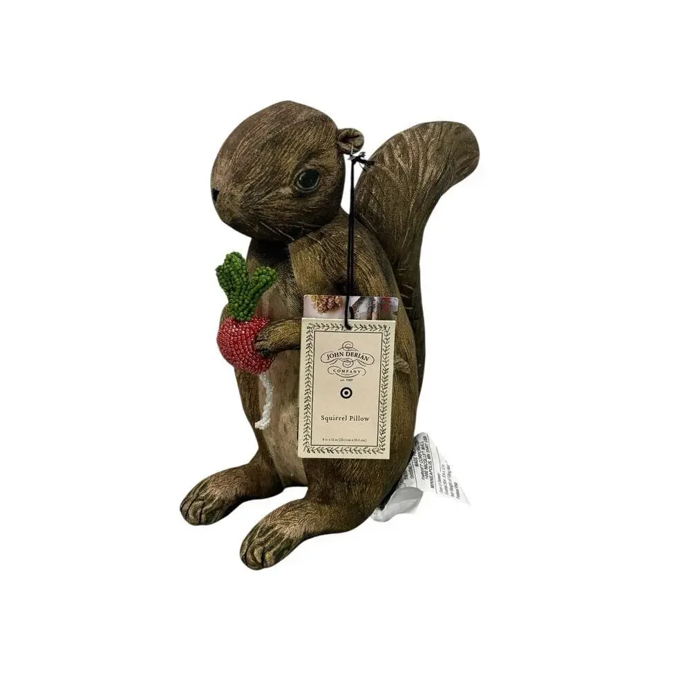 John Derian - Target 2025 Plush Woodland Squirrel holding Radish Pillow 8x12in